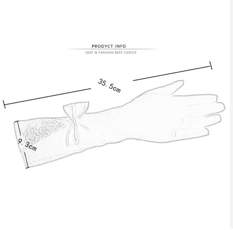 Bow Lace Satin Gloves Dance Performance Black Satin Fabric