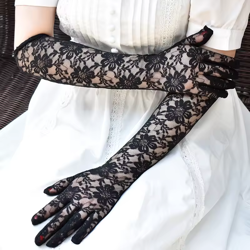 Flower Jacquard Lace Gloves Women Wedding Party