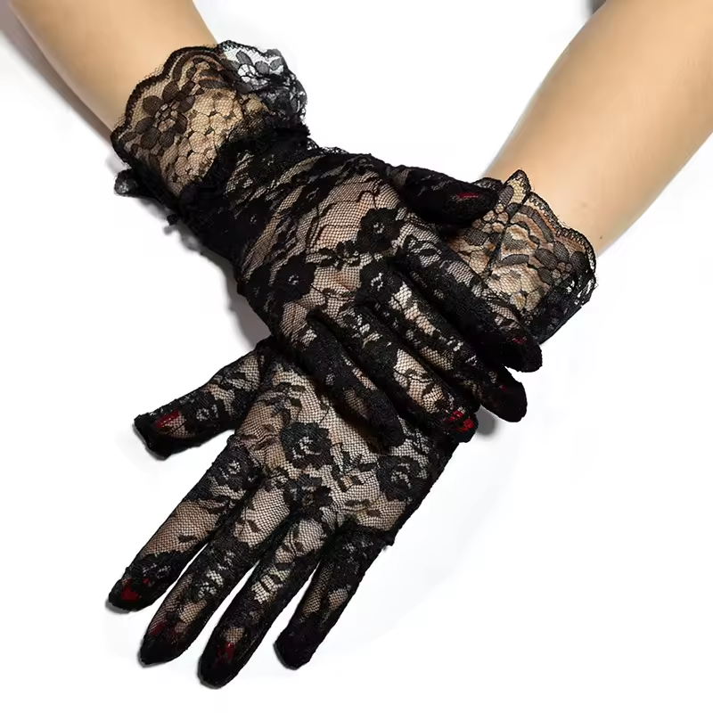 Women Black Bowknot Jacquard Glove