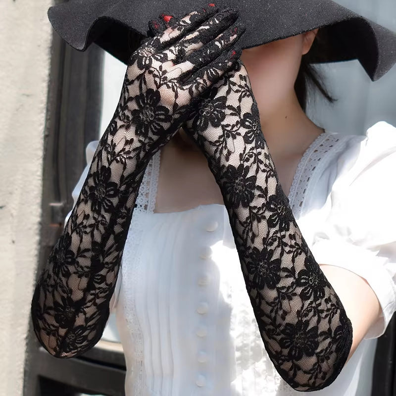 Flower Jacquard Lace Gloves Women Wedding Party
